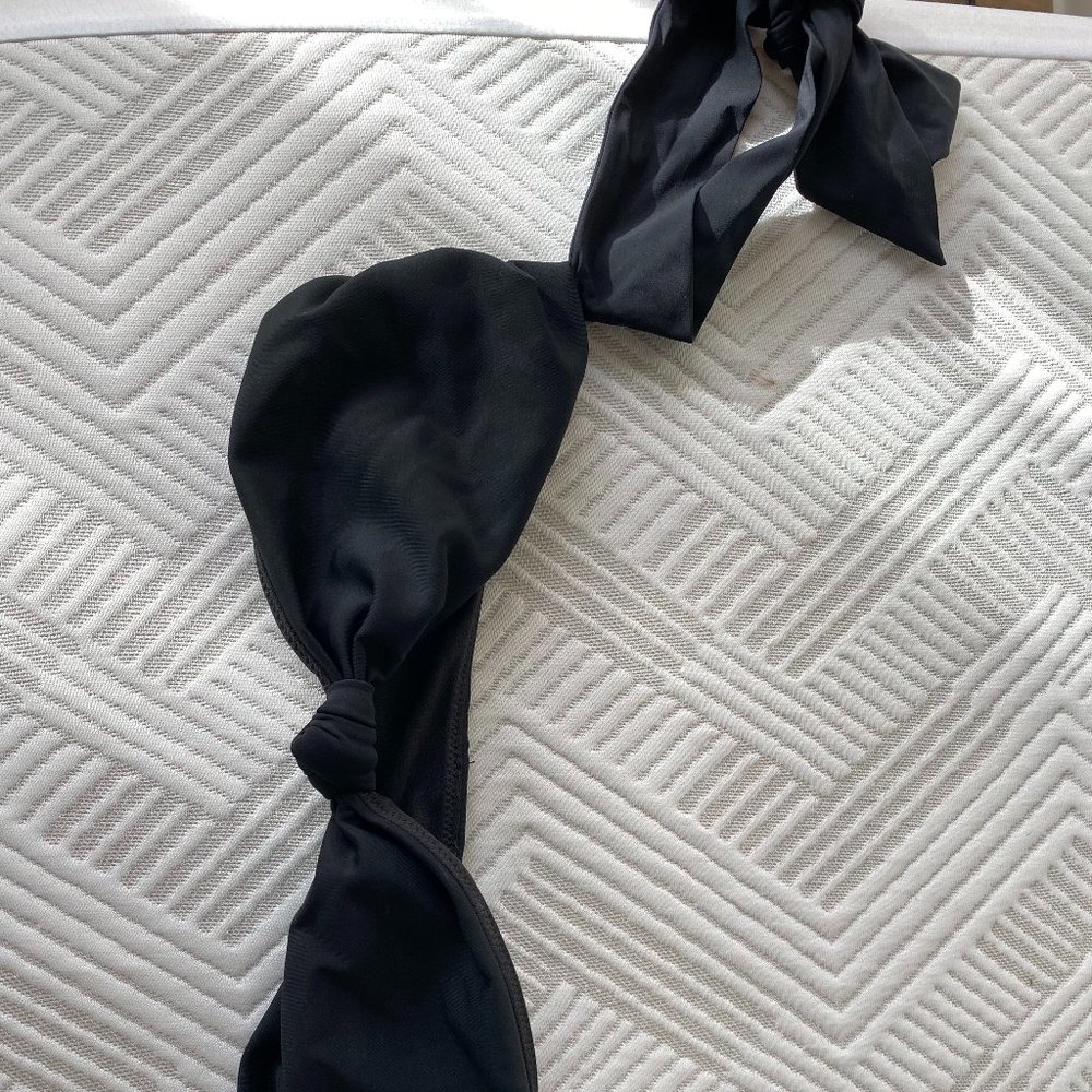 Black bikini bandeau top with side ties